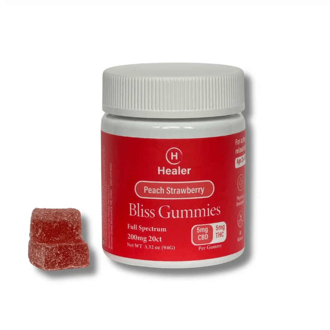 Healer Bliss THC:CBD Gummies - 10mg each - 200mg total - 20 pcs