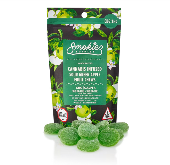 Sour Green Apple 100mg CBG : 100mg THC 1:1 Fruit Chews