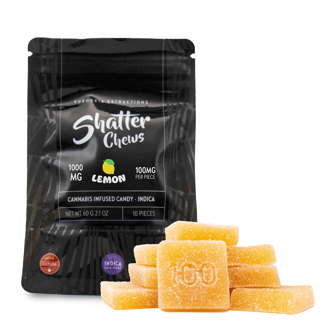1000mg Indica Lemon Shatter Chews by Euphoria Extractions (100mg x10)