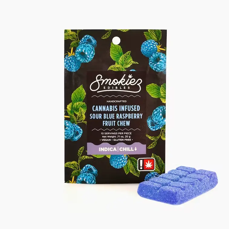 Smokiez Fruit Chews Singles Sour Blue Raspberry 100mg