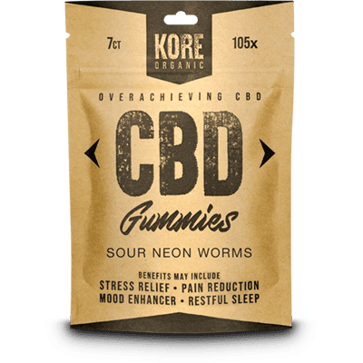 Kore Organic CBD Gummies 15mg 105x 7ct Sour Neon Worms