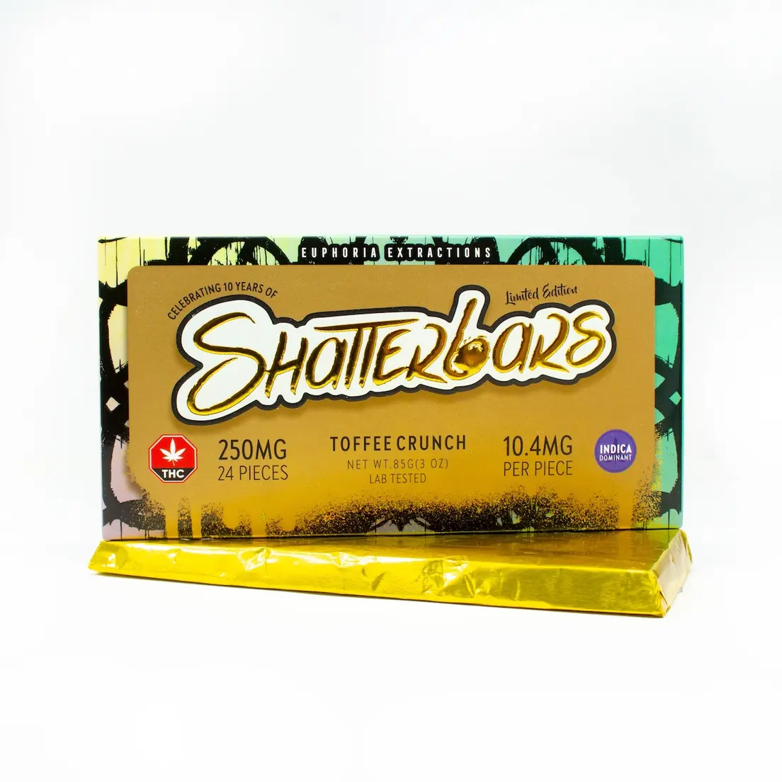 250mg Indica Toffee Crunch Shatter Bar by Euphoria Extractions GOLDEN TICKET INSIDE