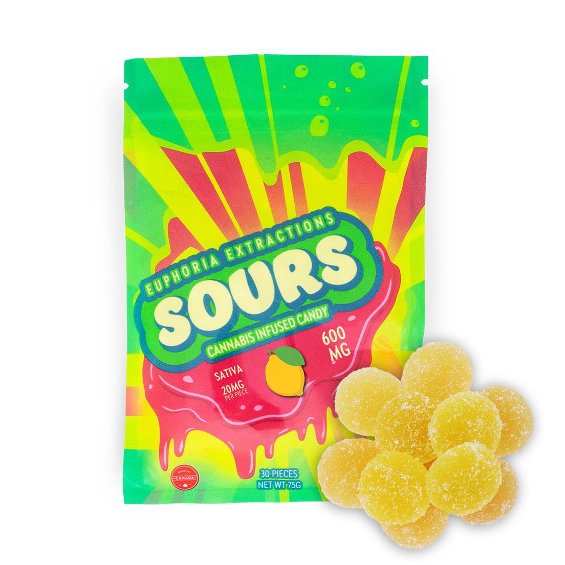 600mg Sativa Lemon Sours by Euphoria Extractions (20mgx30)