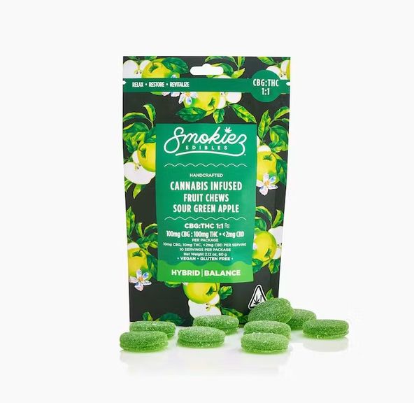Sour Green Apple 100mg CBG : 100mg THC Fruit Chews - CA