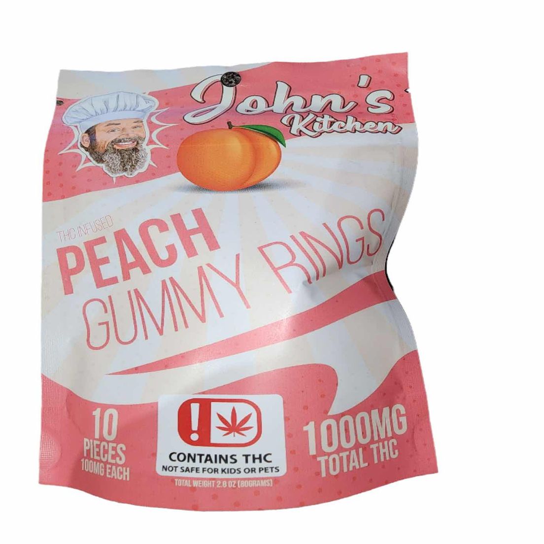 John's Kitchen Peach Gummy Rings 1000mg