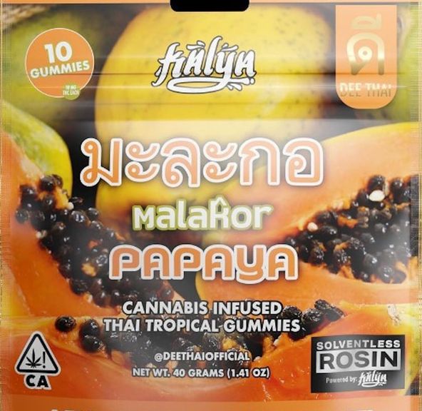 1. Dee Thai 100mg THC Solventless Rosin Gummies - Papaya