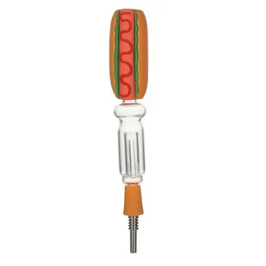 7" Hot Dog Nectar Collector w/ Titanium Nail H167