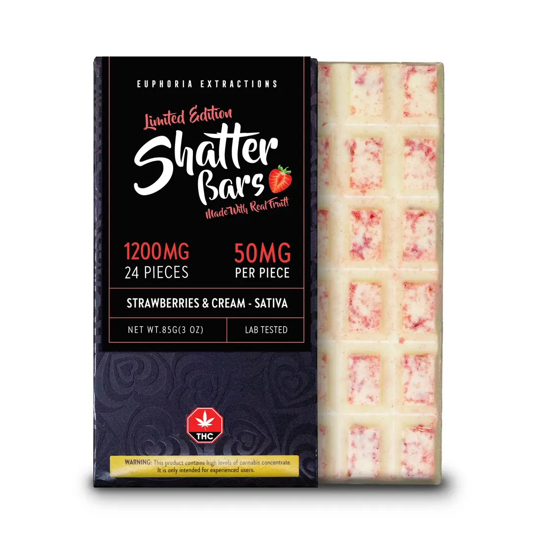 1200mg Sativa Strawberries & Cream Limited Edition Shatter Bar by Euphoria Extractions