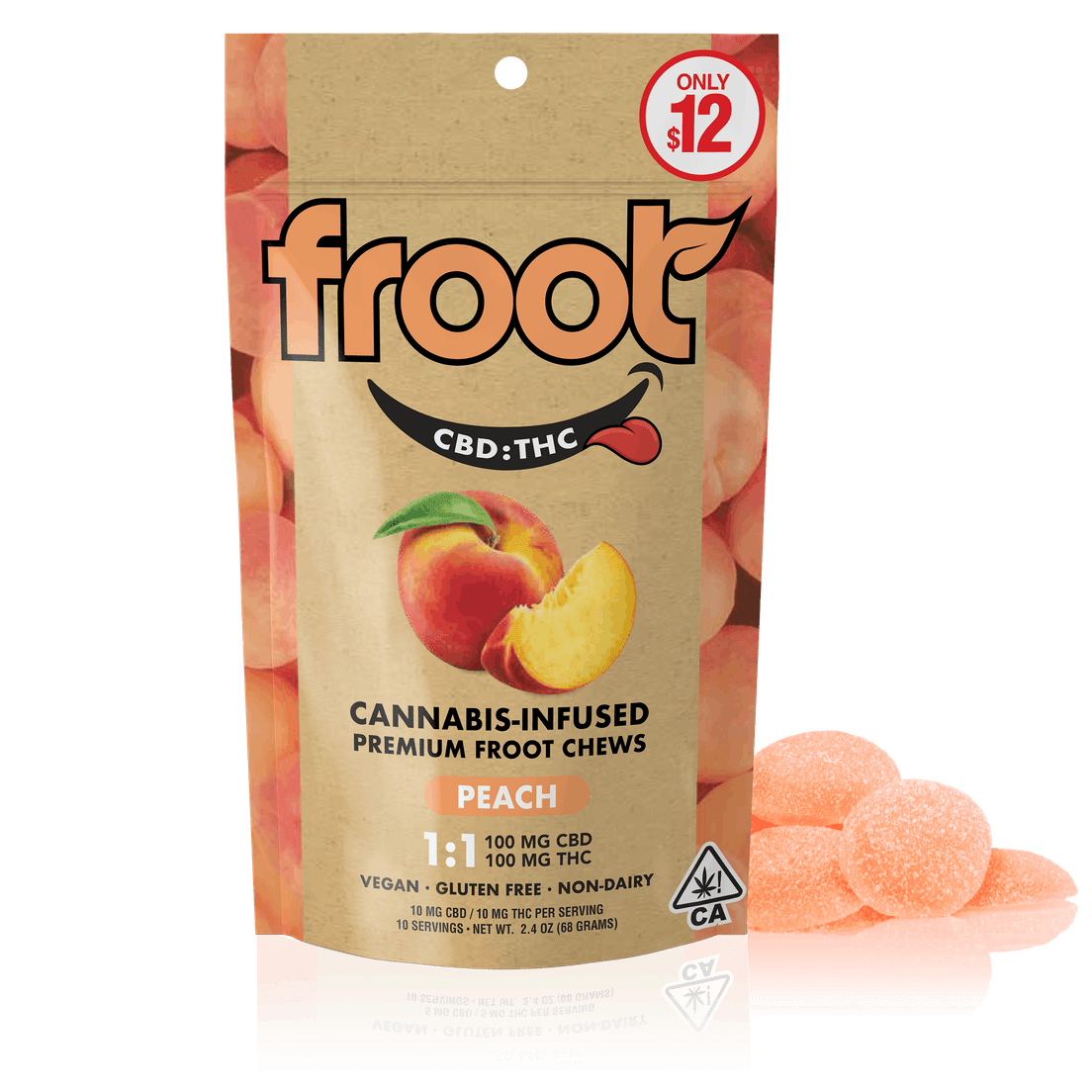 Froot Peach Gummies 1:1 100mg THC/100mg CBD