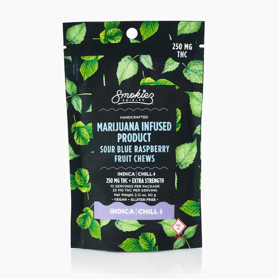 INDICA Sour Blue Raspberry Fruit Chews - 250mg