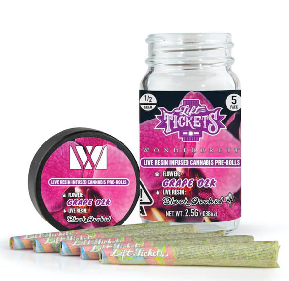 Lift Tickets 5pk Prerolls - Grape OZK x Black Orchid 39%