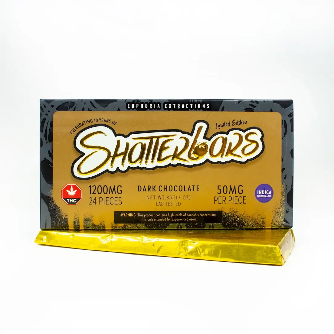 1200mg Indica Dark Chocolate Vegan Shatter Bar by Euphoria Extractions GOLDEN TICKET INSIDE