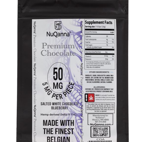 NuQanna Full Spectrum Salted White Chocolate 50mg (5mg/pc) Blueberry