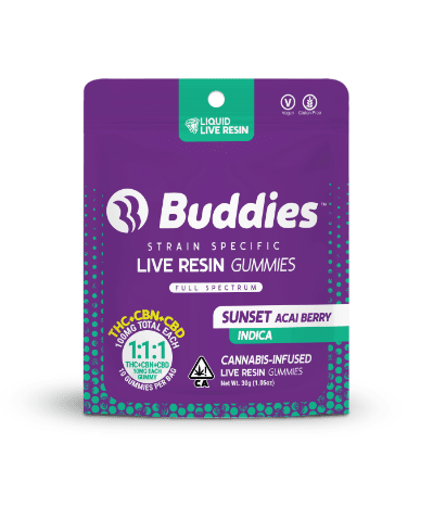 Buddies Live Resin Gummies Sunset Acai Berry 1:1:1