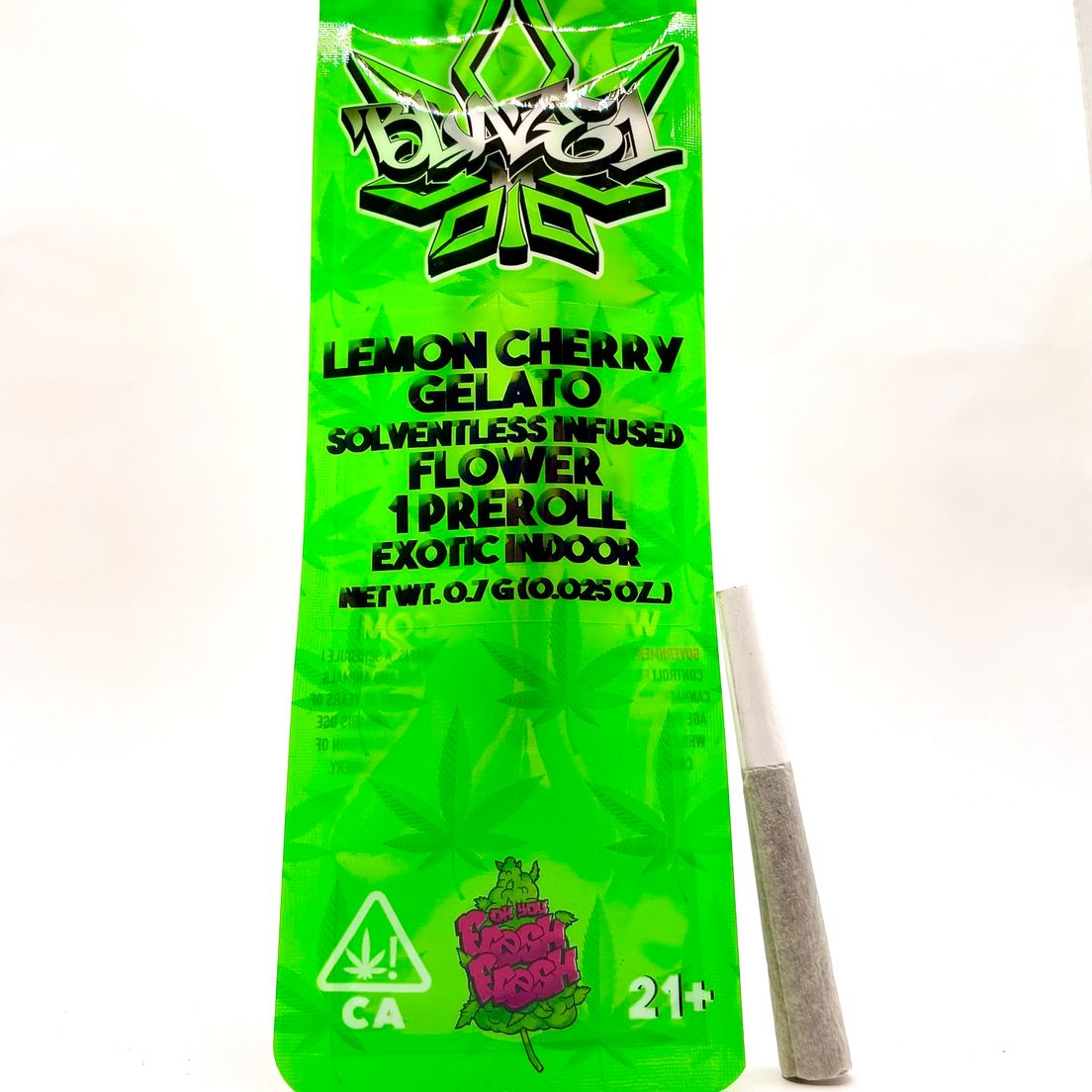 PRE-ORDER ONLY 0.7g Lemon Cherry Gelato (Hybrid) Solventless Infused Preroll - Blaze1