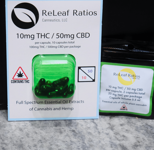 Releaf Ratios- Capsules- 10mg THC/ 50mg CBD- 10 pk