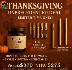 ?Thanksgiving Fire Bundle C: 2 oz Purple Passion + 5 Carts + Battery + 2 Liquid Diamond Dispo