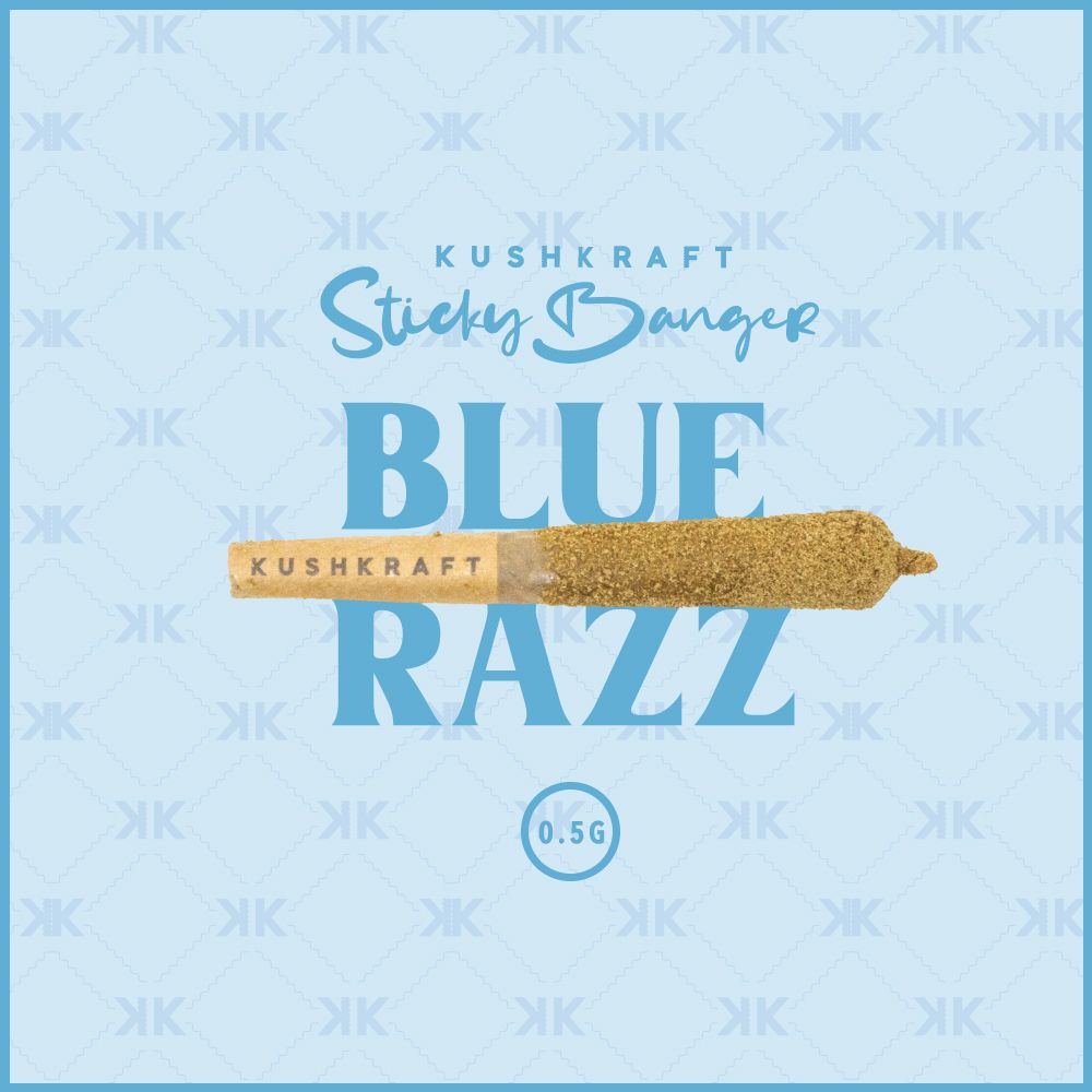 1 x 0.5g Infused Sticky Banger Pre-Roll Indica Blue Razz by KushKraft