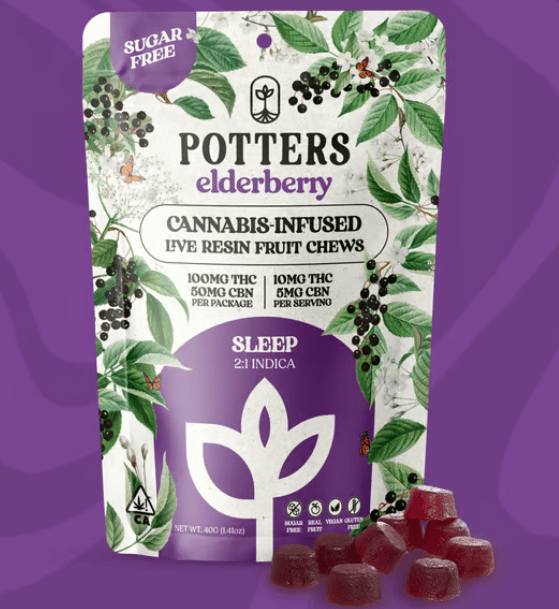 PRE-ORDER ONLY 2:1 THC: CBN Elderberry (Indica) Sugar Free Live Resin Fruit Chews - Potters