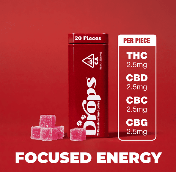 Drops- Cranberry 1:1:1:1(THC:CBD:CBC:CBG) 20 Piece (Focused Energy) 44g