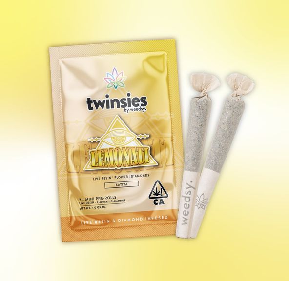 CC WEEDSY TWINSIES LEMONATI LIVE RESIN & DIAMOND INFUSED 2-J 1/2 GRAM MINI PREROLLS
