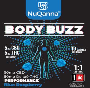 Body Buzz 1:1 5mg CBD: 5mg THC Performance Blue Raspberry 10pk