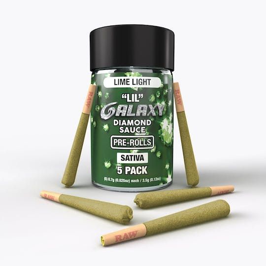 D. Galaxy 5 x .7g LIL Diamond Sauce Infused Pre Rolls - Lime Light (S)