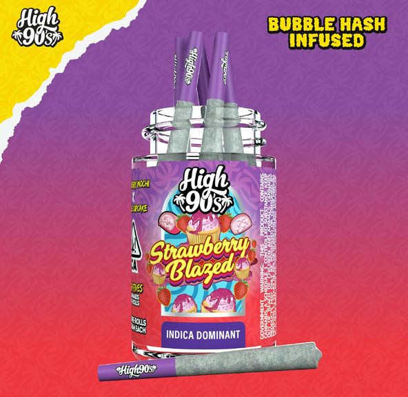 HIGH 90s - Strawberry Blazed 0.5g High Fives Bubble Hash Infused Pre-Rolls 5 Pack 2.5g