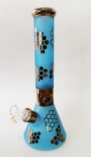 #209B - 14" BEAKER WITH GOLDEN HONEYCOMB DESIGNS AND ACCENTS 7MM THICK