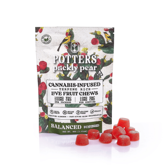PRE-ORDER ONLY 1:1 THC: CBD Prickly Pear Live fruit chew Sugar-Free Gummies - Potters