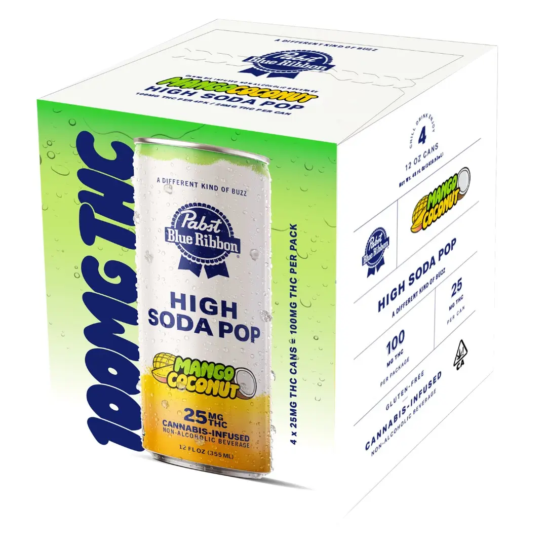 Pabst Blue Ribbon High Soda Mango Coconut 4pk 100mg