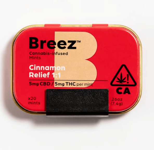 BREEZ MINTS- CINNAMON RELIEF 1:1 MINT TIN 100MG