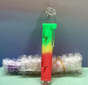 AFG Distribution- Assorted Colors- Lightening Cut Silicone & Glass- Concentrate Straw- 4.5"