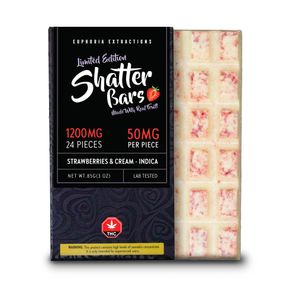 1200mg Indica Strawberries & Cream Valentine's Shatter Bar by Euphoria Extractions