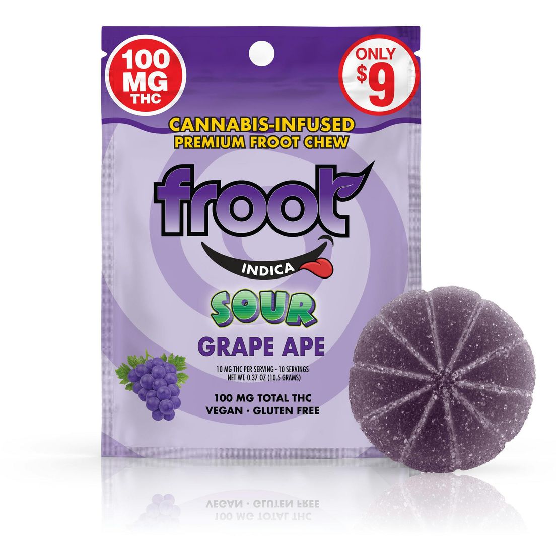 Froot Sour Grape Gummy 100mg THC Single Cut to Dose