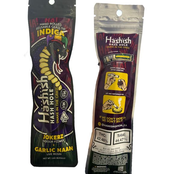 D. Hashish 1.6g Live Rosin HASH HOLE Glass Tip Pre Roll - Jokers x Garlic Naan (I)