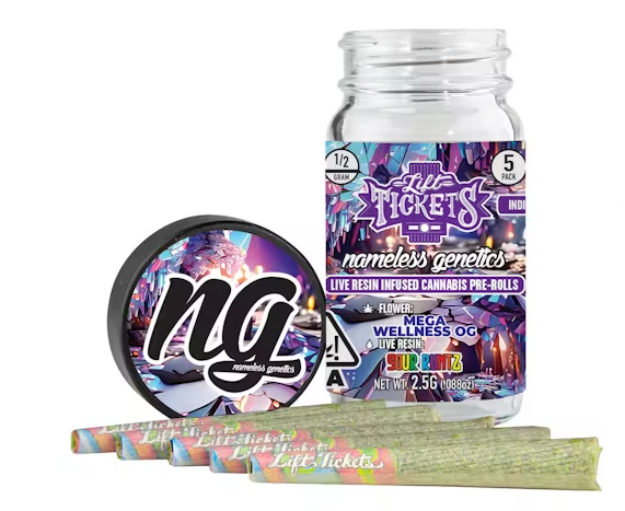 Lift Tickets - Mega Wellness OG x Sour Runtz - Live Resin Infused Prerolls - 5pk - 2.5g - Indica