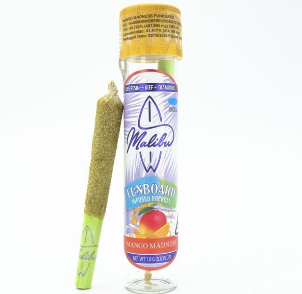 Malibu Premium Cannabis - Funboards 1g Triple Infused Preroll - Mango Madness 1.00 g