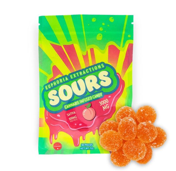 3000MG THC Sour Gummies - Sativa Sour Cherry - Euphoria Extractions