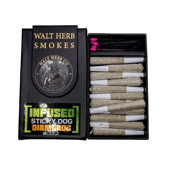 12 x 0.6G Sativa Diamond Infused Sticky Dog Pre Roll Pack by Walt Herb Co.