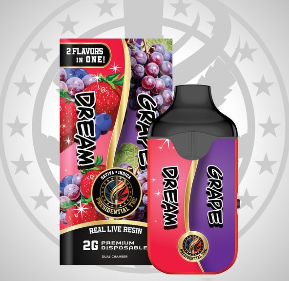 PRESIDENTIAL THC DREAM/GRAPE LIVE RESIN DUAL CHAMBER DISPOSABLE 2G