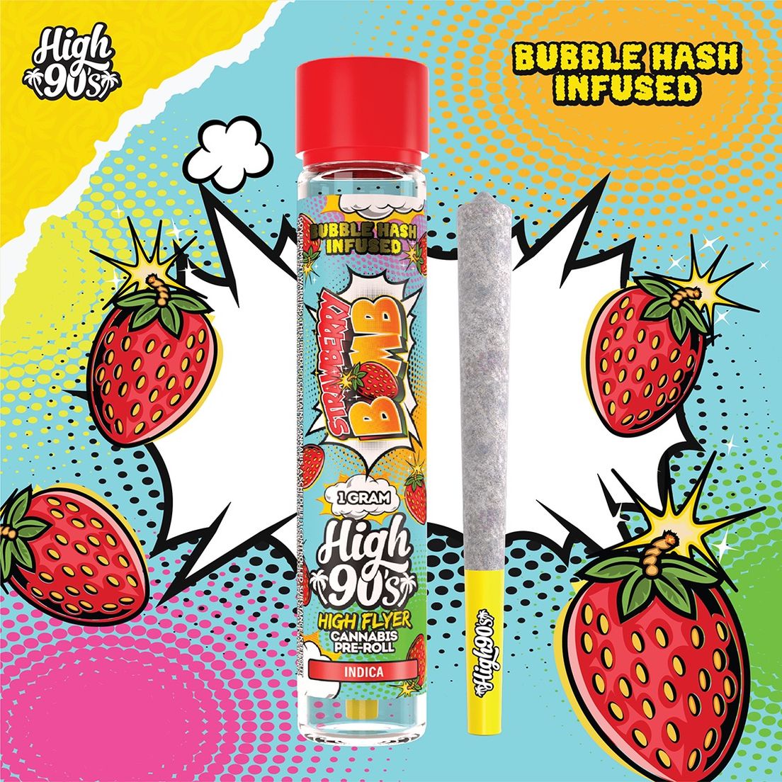 High 90s- Strawberry Bomb High Flyer Infused Bubble Hash Preroll 1g (I)