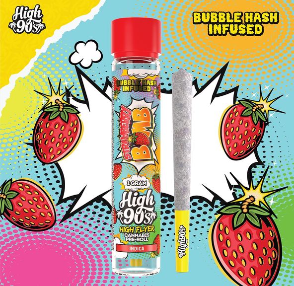 High 90s- Strawberry Bomb High Flyer Infused Bubble Hash Preroll 1g (I)