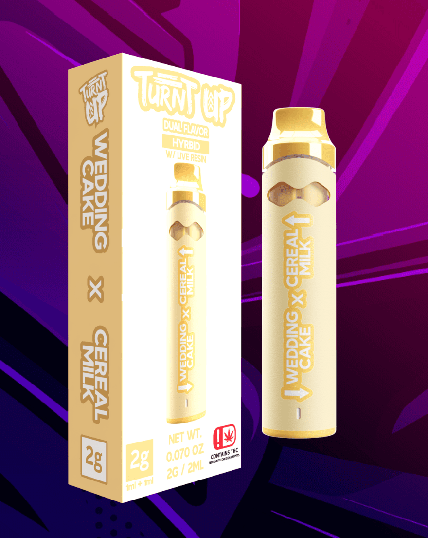 Turnt Up - 2G Dual Strain Disposable Vape - Wedding Cake (I/H) x Cereal Milk (H)