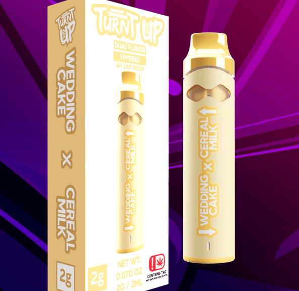 Turnt Up - 2G Dual Strain Disposable Vape - Wedding Cake (I/H) x Cereal Milk (H)