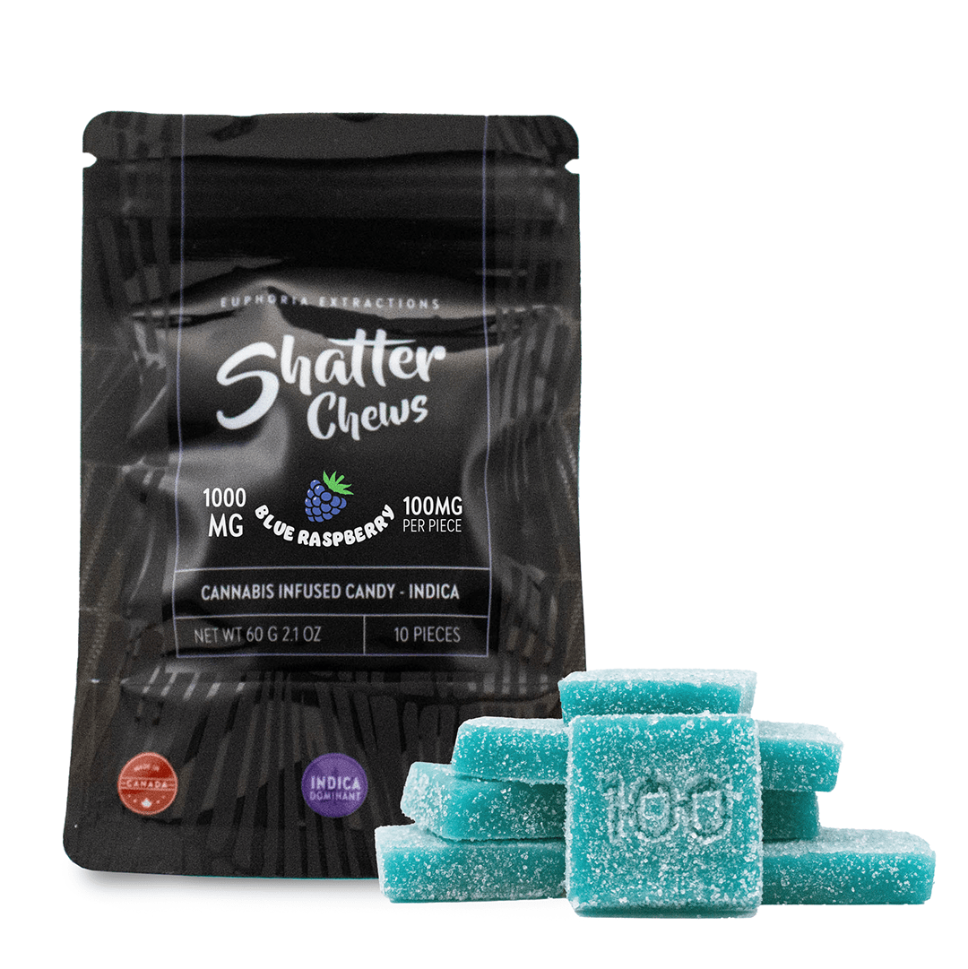 1000mg Indica Blue Raspberry Shatter Chews by Euphoria Extractions (100mg x10)