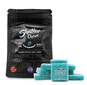 1000mg Indica Blue Raspberry Shatter Chews by Euphoria Extractions (100mg x10)