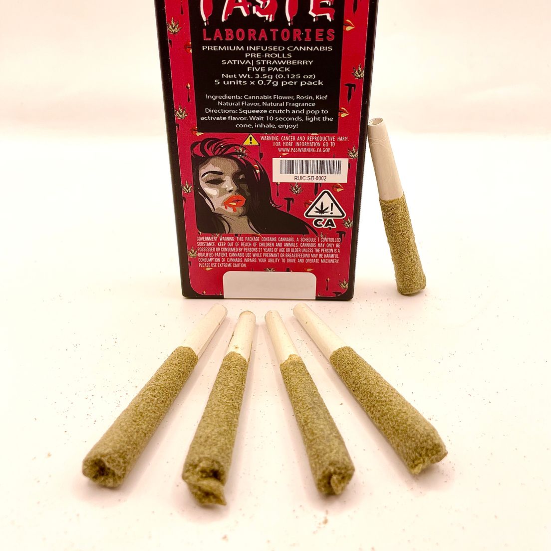 PRE-ORDER ONLY 3.5g Strawberry (Sativa) 5-Pack Rosin Infused Prerolls - Taste