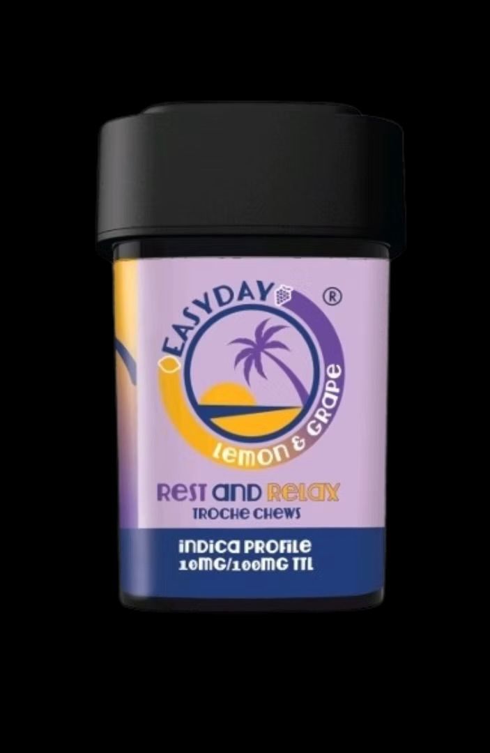 Easyday Edibles | Lemon and Grape Troche Chews - Rest and Relax | 10mg each - 100mg Total | Indica-Hybrid