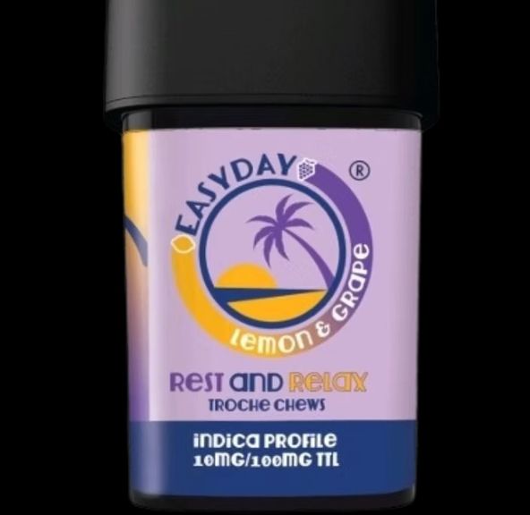 Easyday Edibles | Lemon and Grape Troche Chews - Rest and Relax | 10mg each - 100mg Total | Indica-Hybrid